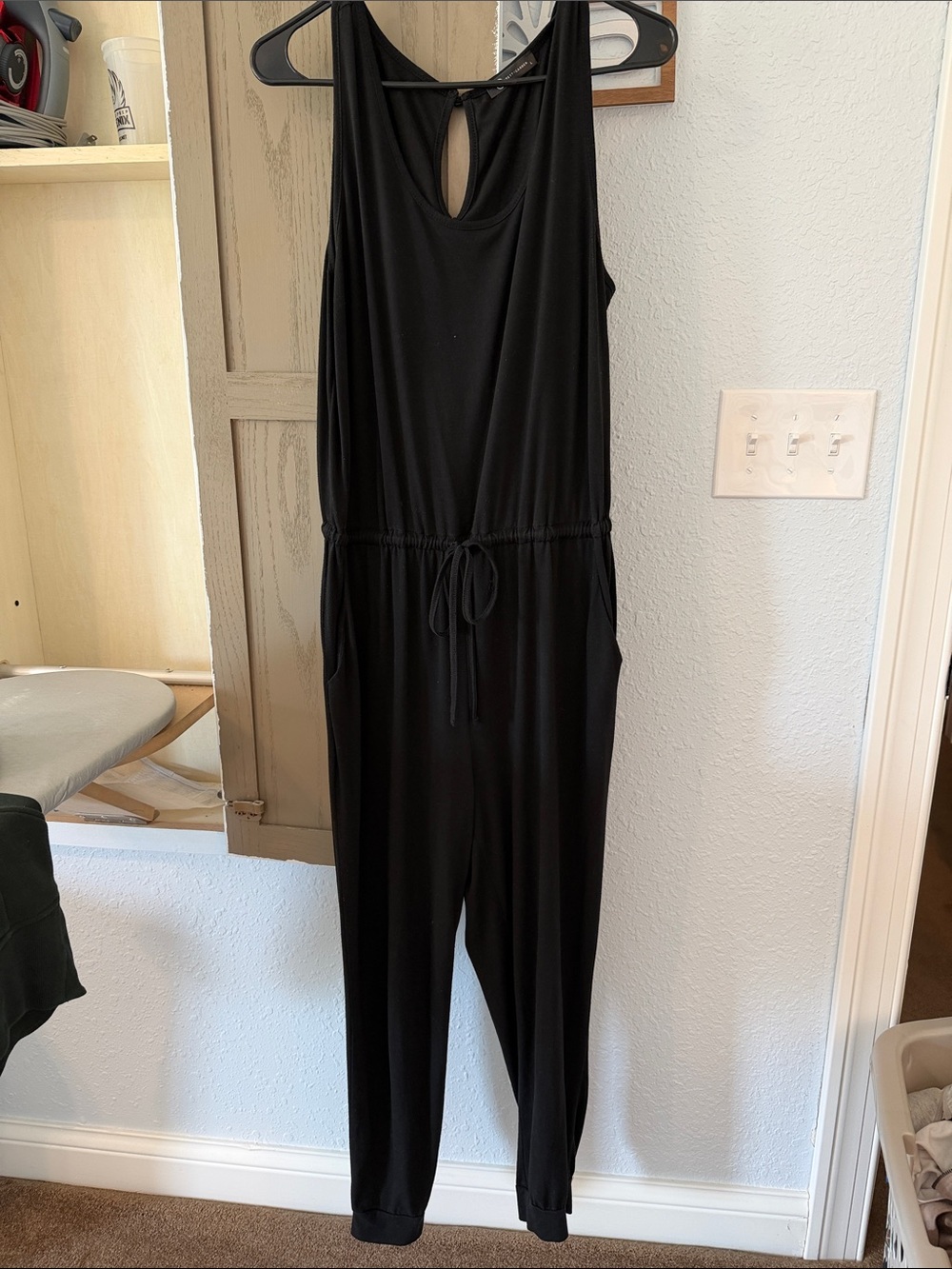 Black Sleeveless Drawstring Waist Jumpsuit